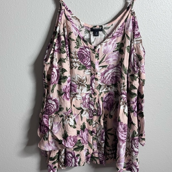 Torrid Women Floral Pink Blouse Long Sleeve Bell Plus Size 2x - Picture 2 of 7